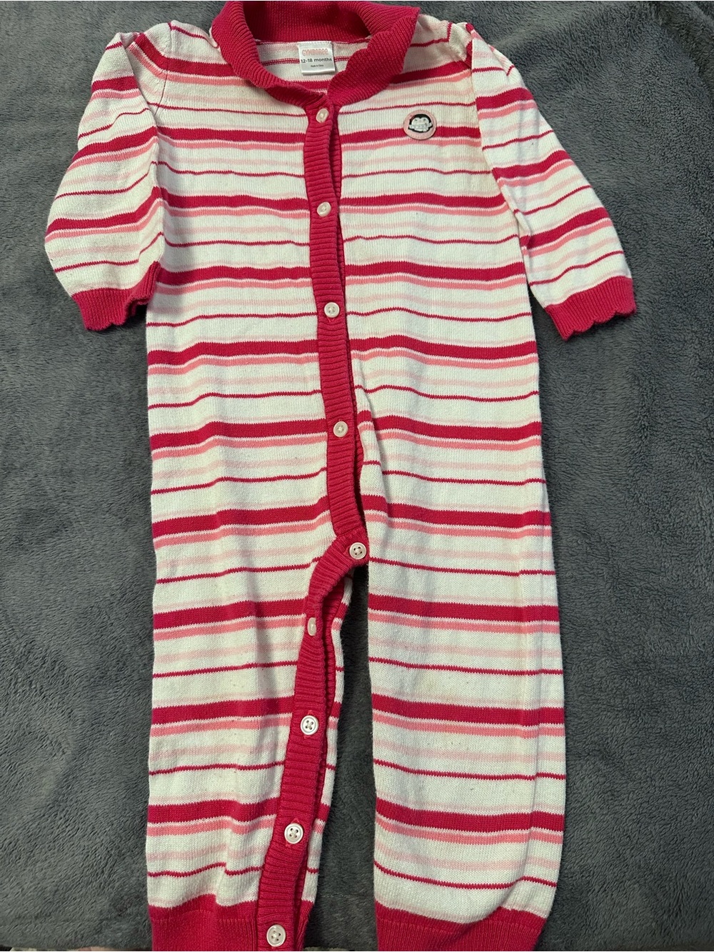 Vintage Gymboree Pink Striped Knit Sweater Romper 12-18M Penguin